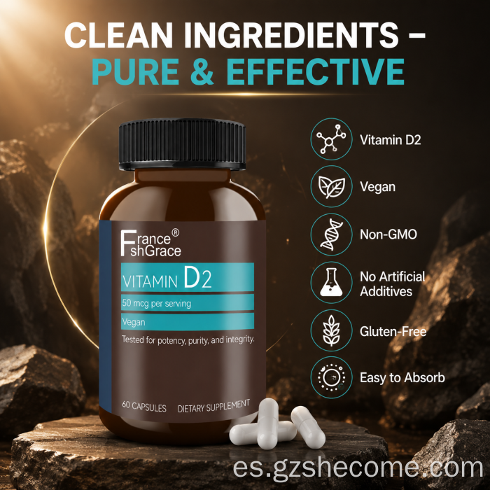 Shecome Vitamina D2 Cápsulas Salud ósea Apoyo inmunológico